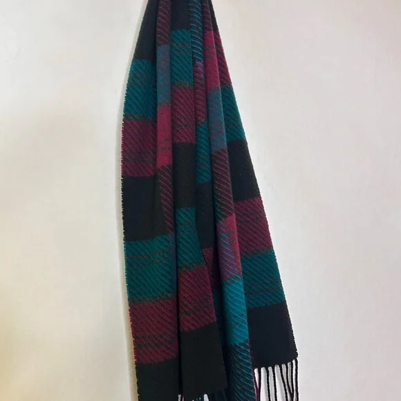NEW Women’s Winter Long Scarf,long fringe, rich colors of black, teal,& burgundy - Picture 4 of 5